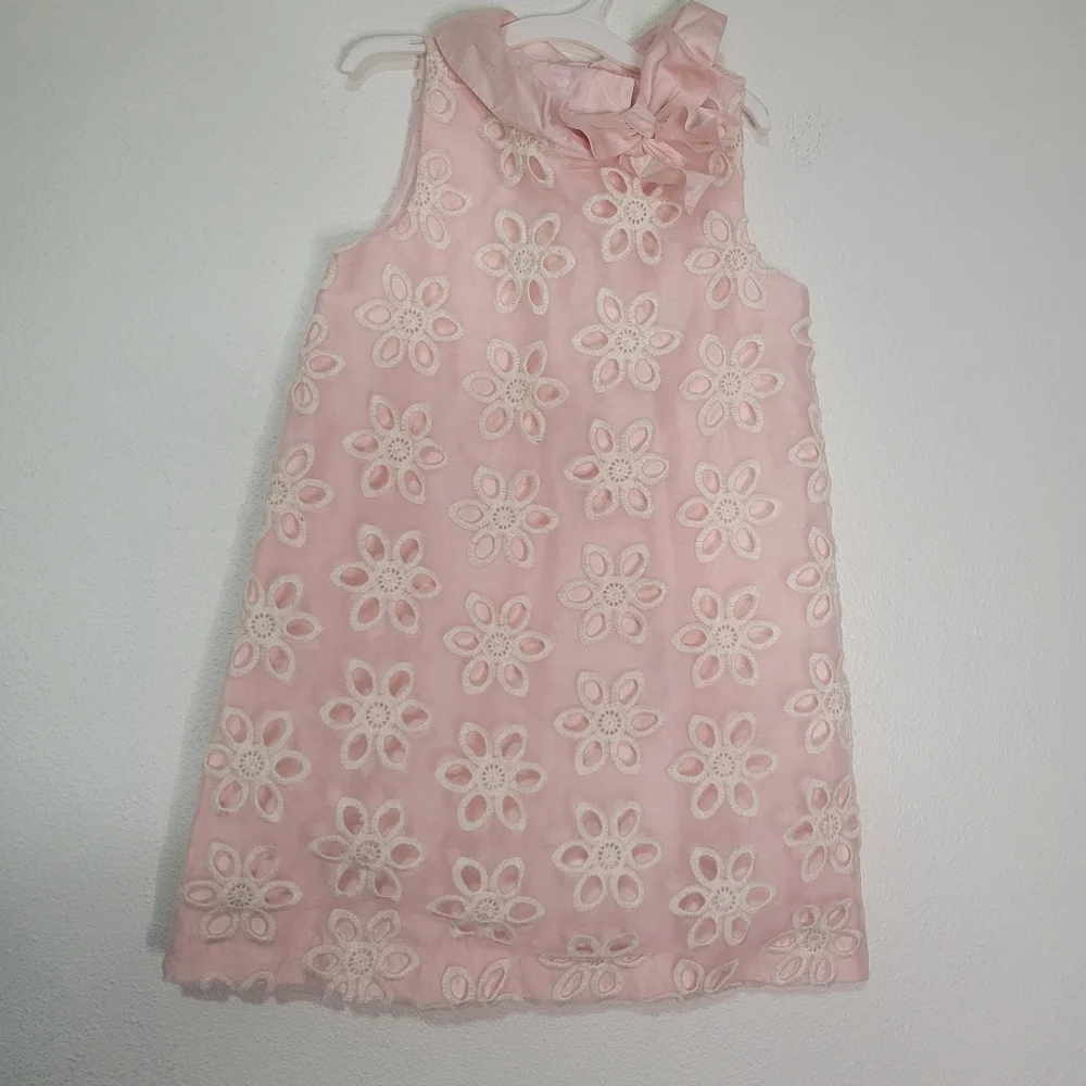 Janie and jack special occasion pink silk dress with white embroidery
